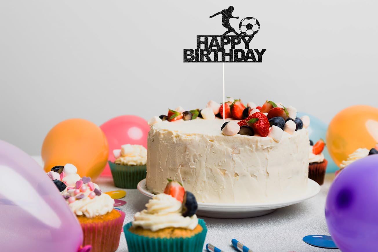 4.1x5.9 Inch Happy Birthday Soccer Paper Cake Topper - Boys or Girls Sports Cake Toppers - Football Player Cake Topper Boy Birthday Decorations - Sport Theme Man or Boy Birthday Party Supplies Decor