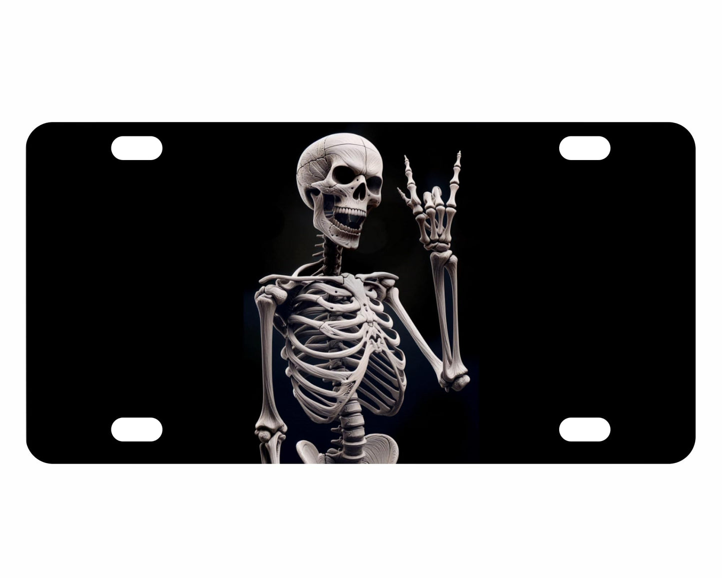 Personalized Human Skeleton Black License Plate Frame - Funny Halloween Skull Front License Plate Frames Designs with 4 Standard Slotted Mounting Holes - Vanity for Front of Car Spooky Skeleton Print