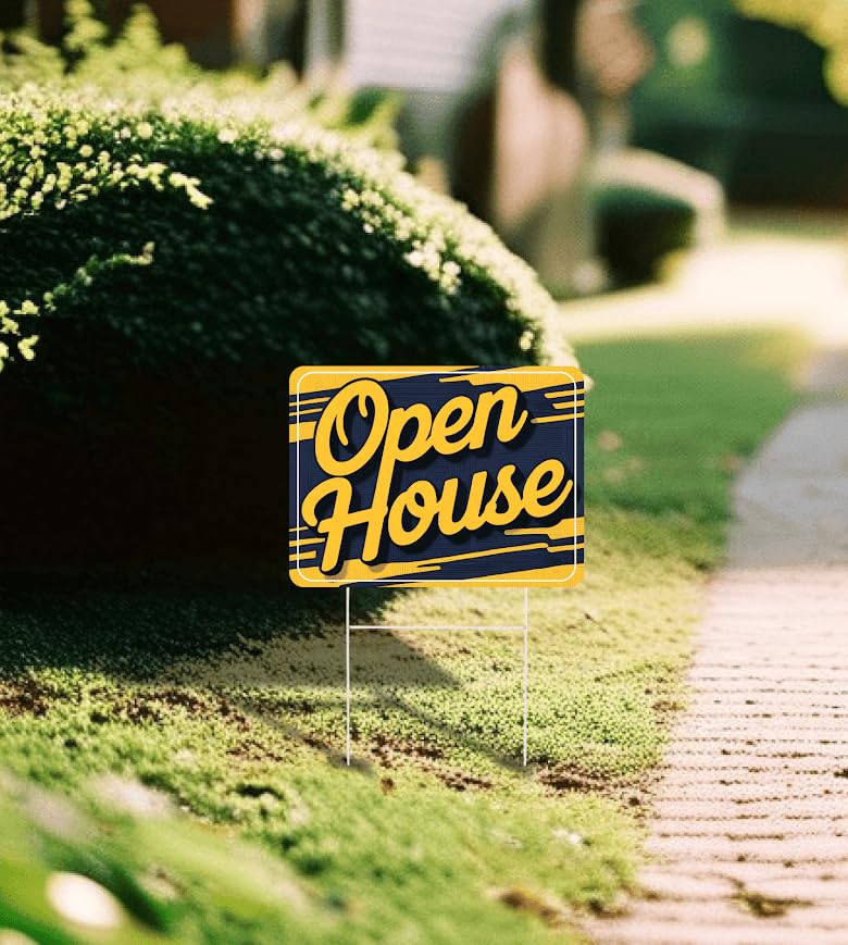 Set of 3 Double Sided 12x16 Inches Plastic Sign With H-Stakes "Open House" - For Sale By Owner Yard Signs - Renting Out Through a Real Estate Agency - Signage for Private Real Estate Brokerage Firms
