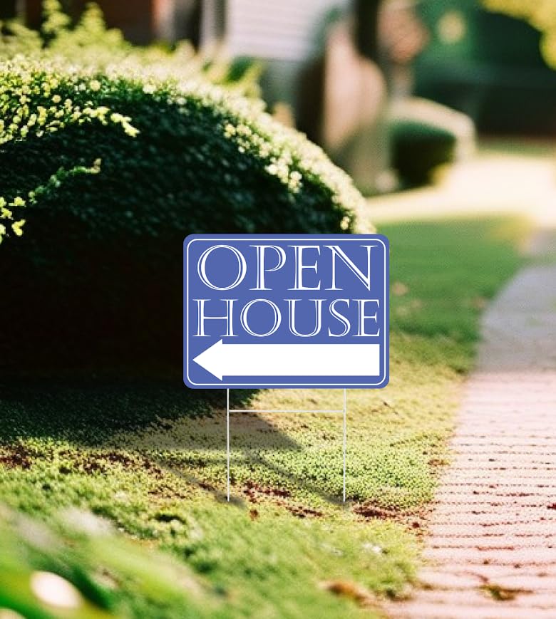 Set of 3 Double Sided 12x16 Inches Plastic Sign With H-Stakes "Open House" - Realtor Supplies for Your Yard or Area - Brokerage Companies by Real Estate - Signage Agents for the Sale of Your Property