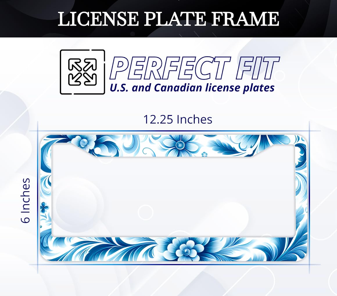 Personalized Front Floral License Plate Frame - Funny Accessories Decorative License Frame - License Plate Frames 6x12.25 Inch with Natural Flowers with 4 Standard Slotted Mounting Holes