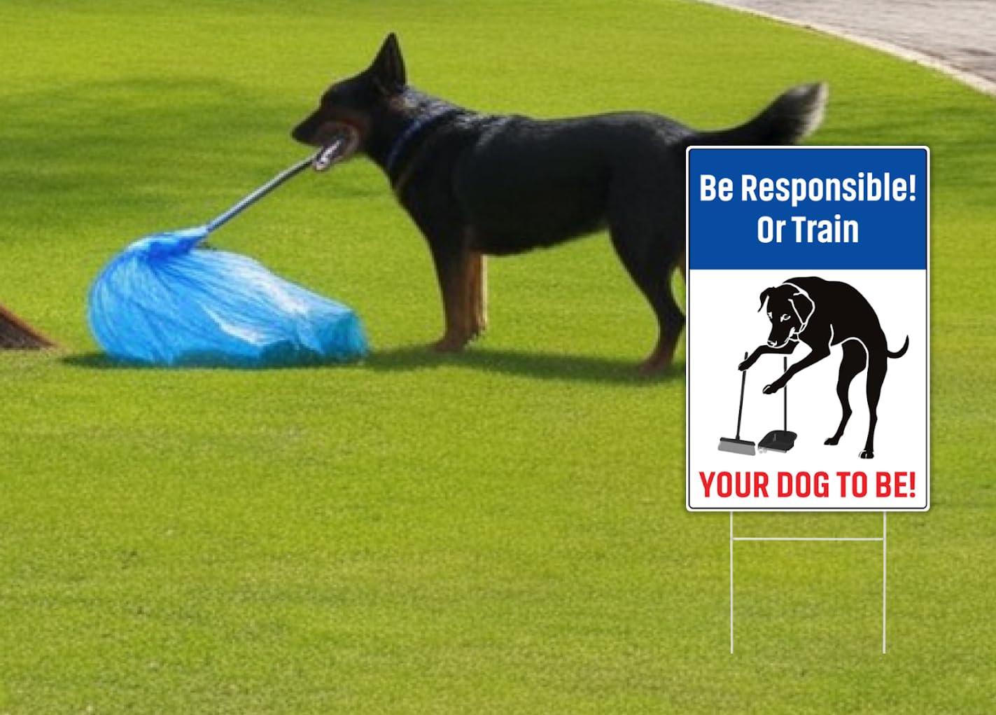 3X Be Responsible Plastic Sign 12x8 Inches - Your Dog To Be with Metal Stakes - Be Respectful Dog Yard Double Sided Signs - No Pet Pooping or Waste or Poop - No Peeing/Pooping Be Respectful Dog Signs