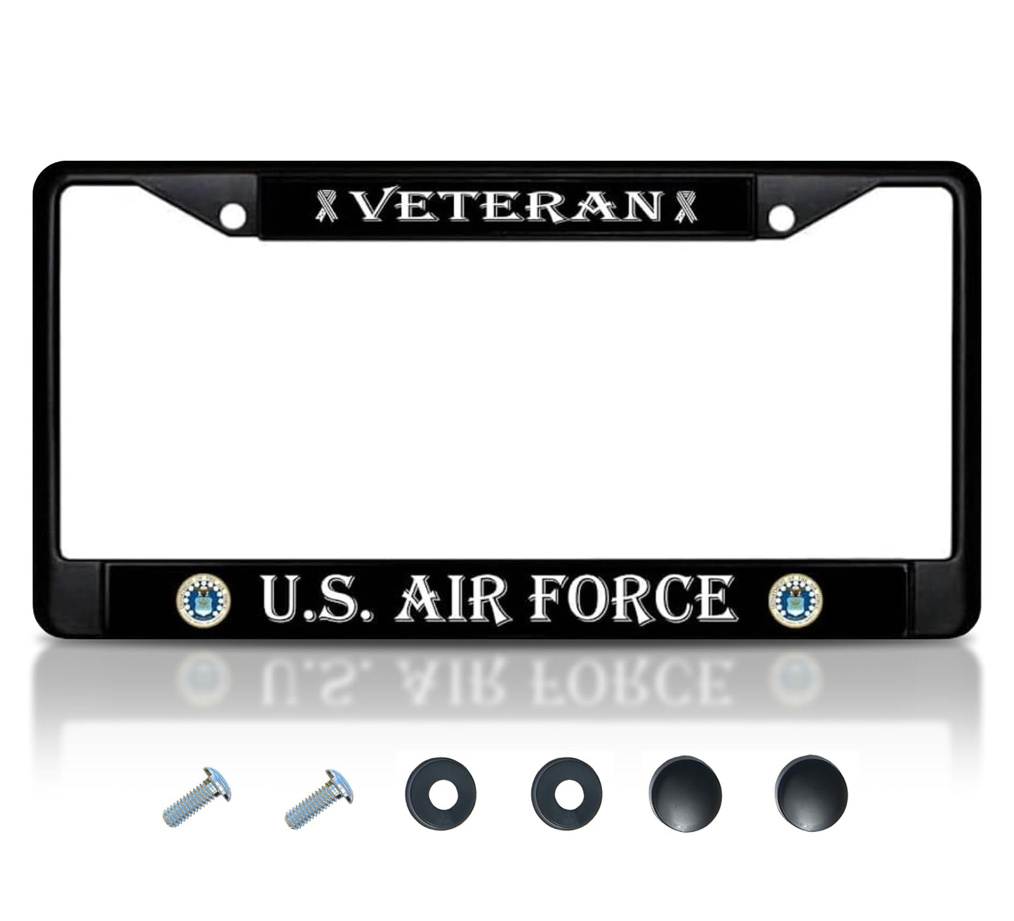 Car License Plate Frame US Air Force Veteran - Standart Cars USA Stainless Steel Frame for Front and Rear - Metal Plate Frame with 2 Holes and Screws 6x12.25 inches - Metal License Plate USA