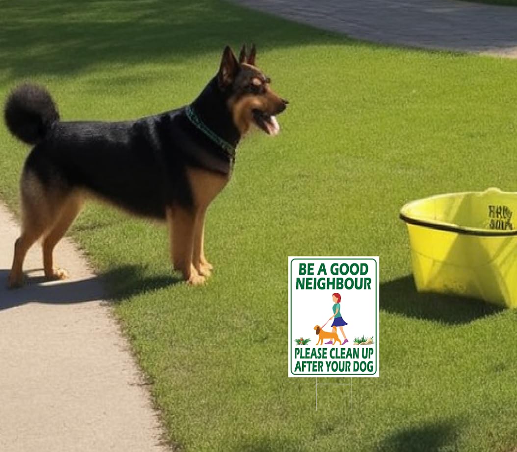 3X 12x8 Please Be a Good Neighbor Clean Up After Your Dog Plastic Signs With H-Stakes - Curb Your Dog no Pooping and Pee Lawn Double Sided Signs - No Dogs Poop Sign for Yard - No Dogs or Keep off Grass