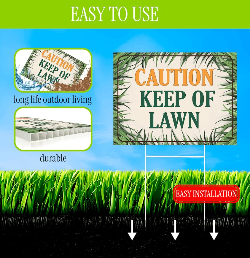 Set of 3 Double Sided 12x8 Inches Plastic Sign With H-Stakes "Caution Keep of Lawn" - Keep Grass Stay Treated Lawn - No Pets on Chemically Treated Yard - Please Do Not Spray Wildlife Habitat