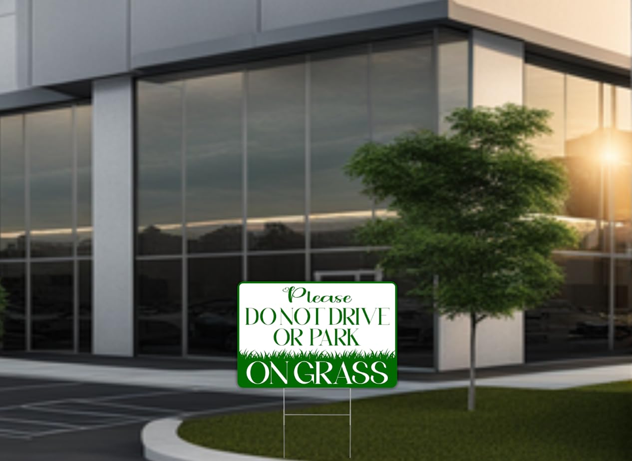 8x12 inch 6X Please Do Not Drive or Park on Grass Yard Plastic Signs - Keep off Grass Double Sided Sign - No Parking Signs with Stand - Stay Off Grass Stay Off Lawn No Parking on Grass Sign for Yard