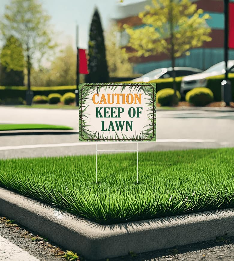 Set of 3 Double Sided 12x8 Inches Plastic Sign With H-Stakes "Caution Keep of Lawn" - Keep Grass Stay Treated Lawn - No Pets on Chemically Treated Yard - Please Do Not Spray Wildlife Habitat