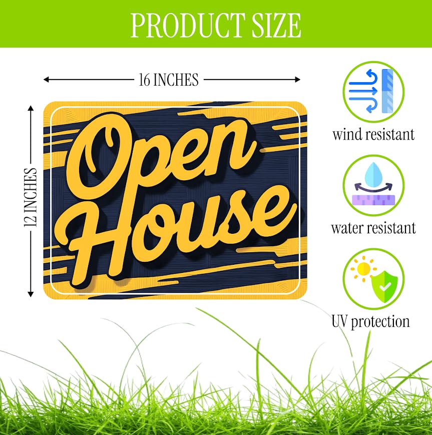Set of 3 Double Sided 12x16 Inches Plastic Sign With H-Stakes "Open House" - For Sale By Owner Yard Signs - Renting Out Through a Real Estate Agency - Signage for Private Real Estate Brokerage Firms