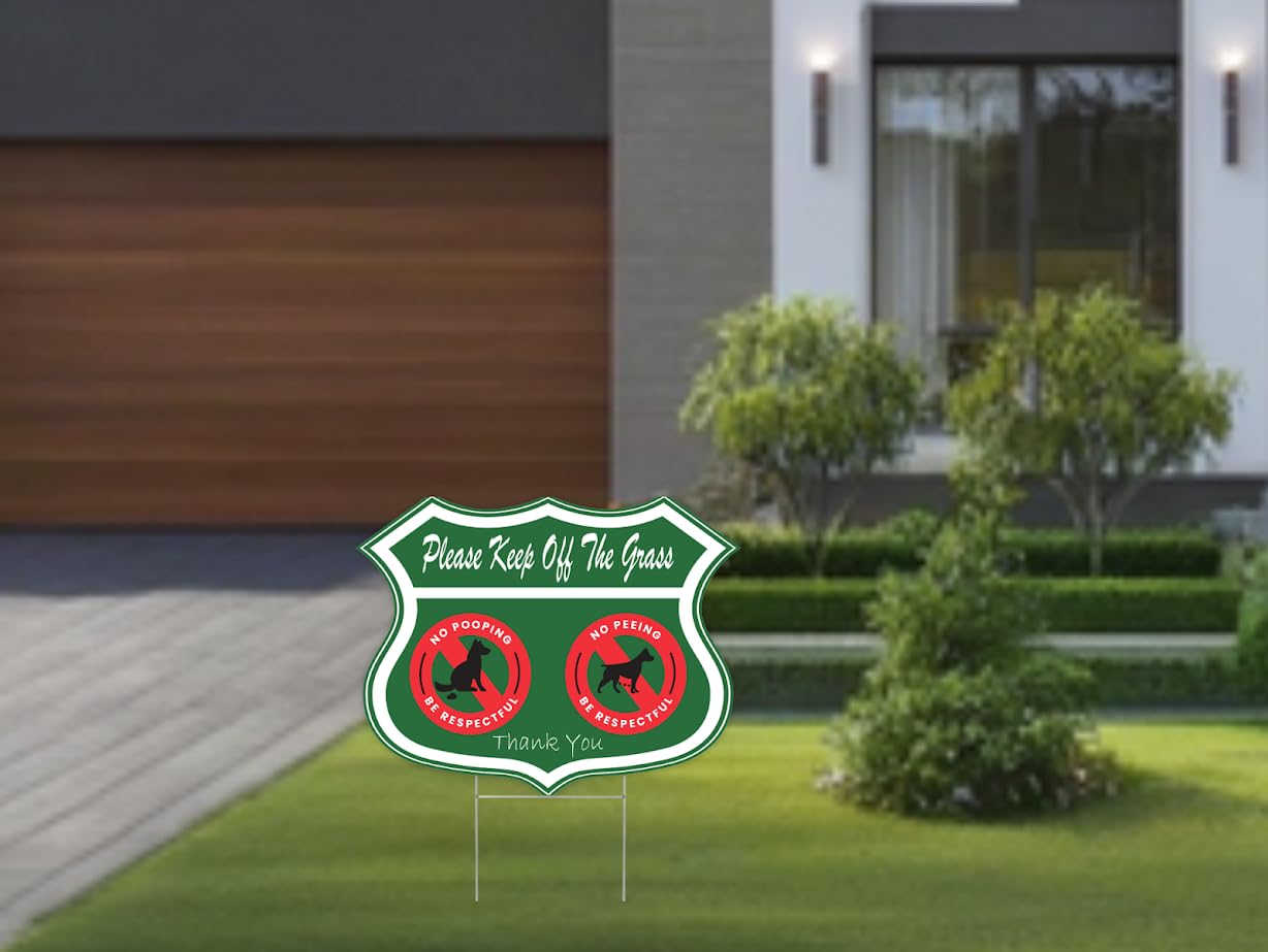 No Wetting or Pooping Lawn Sign Set of 3 Respect Dog 12x8 Inch Double Sided Sign Keep Dog Away From Grass Yard with Metal Wire H-Shaped Plastic Stakes - Garden Signs Decorative Outdoor for Yard