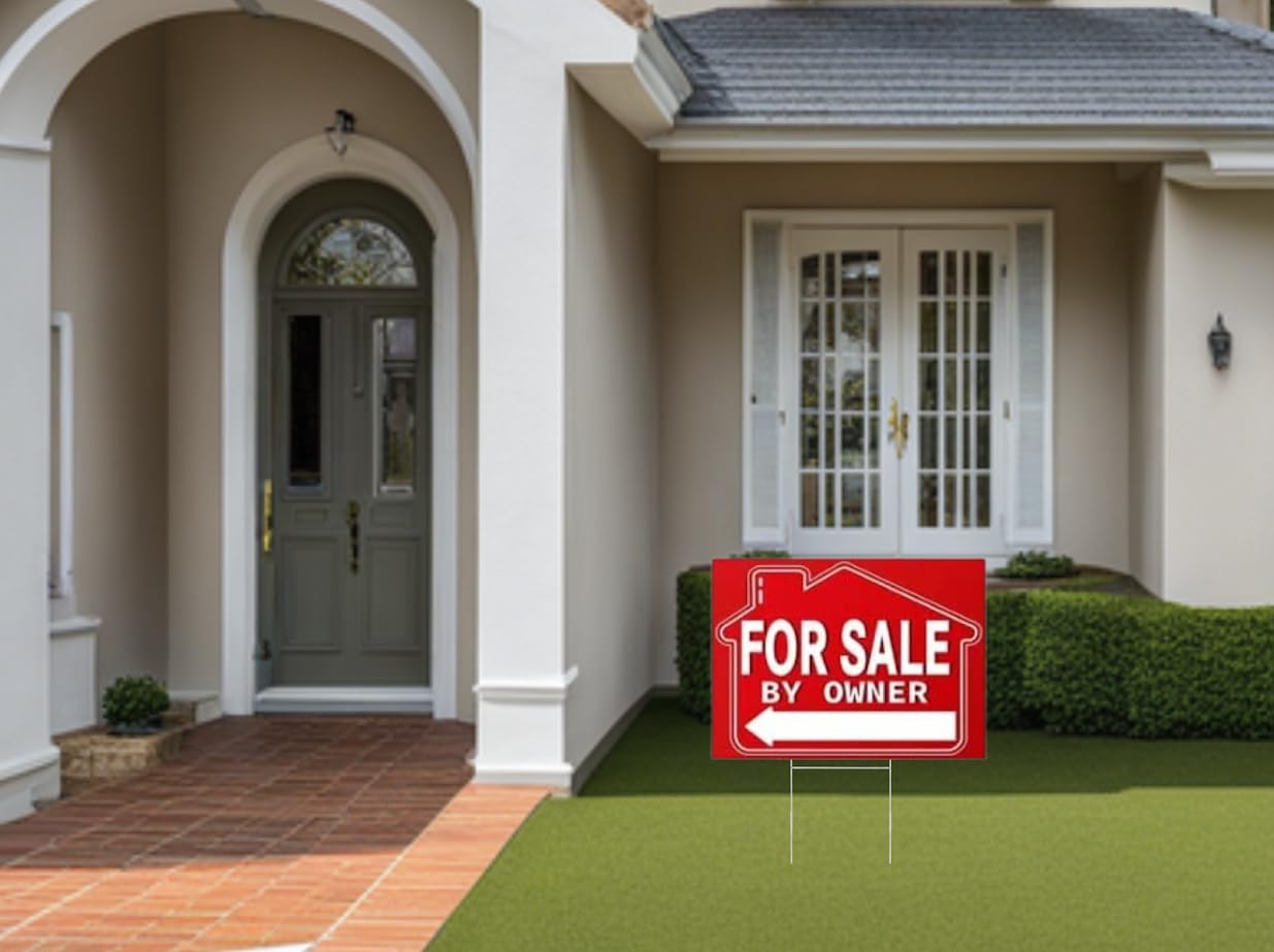 5 Pack 8"x12" For Sale By Owner Yard Sign - Yard Signs with Metal H Stakes - Perfect for Home Owners Real Estate Directional Arrows Signs - House For Sale Signs for Real Estate Agent Realtor Supplies
