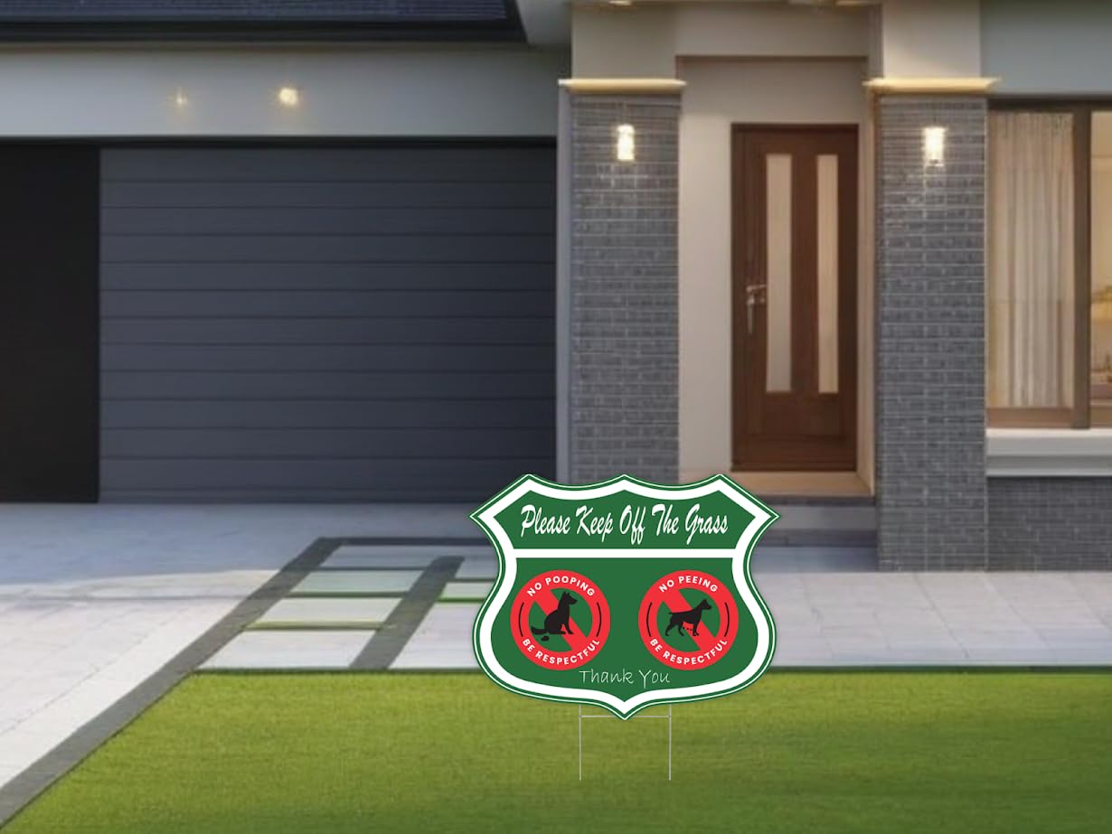 No Wetting or Pooping Lawn Sign Set of 3 Respect Dog 12x8 Inch Double Sided Sign Keep Dog Away From Grass Yard with Metal Wire H-Shaped Plastic Stakes - Garden Signs Decorative Outdoor for Yard