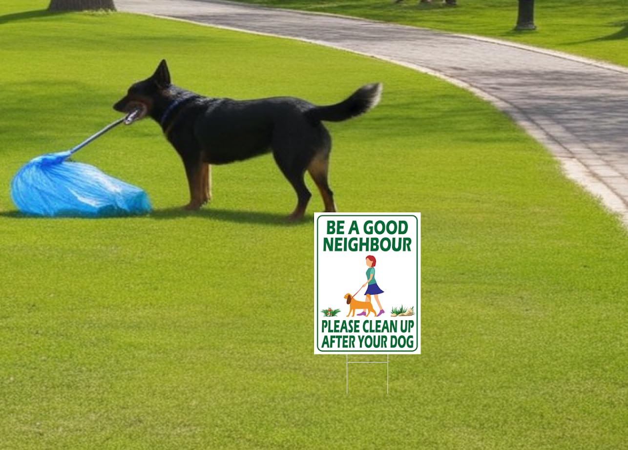 3X 12x8 Please Be a Good Neighbor Clean Up After Your Dog Plastic Signs With H-Stakes - Curb Your Dog no Pooping and Pee Lawn Double Sided Signs - No Dogs Poop Sign for Yard - No Dogs or Keep off Grass