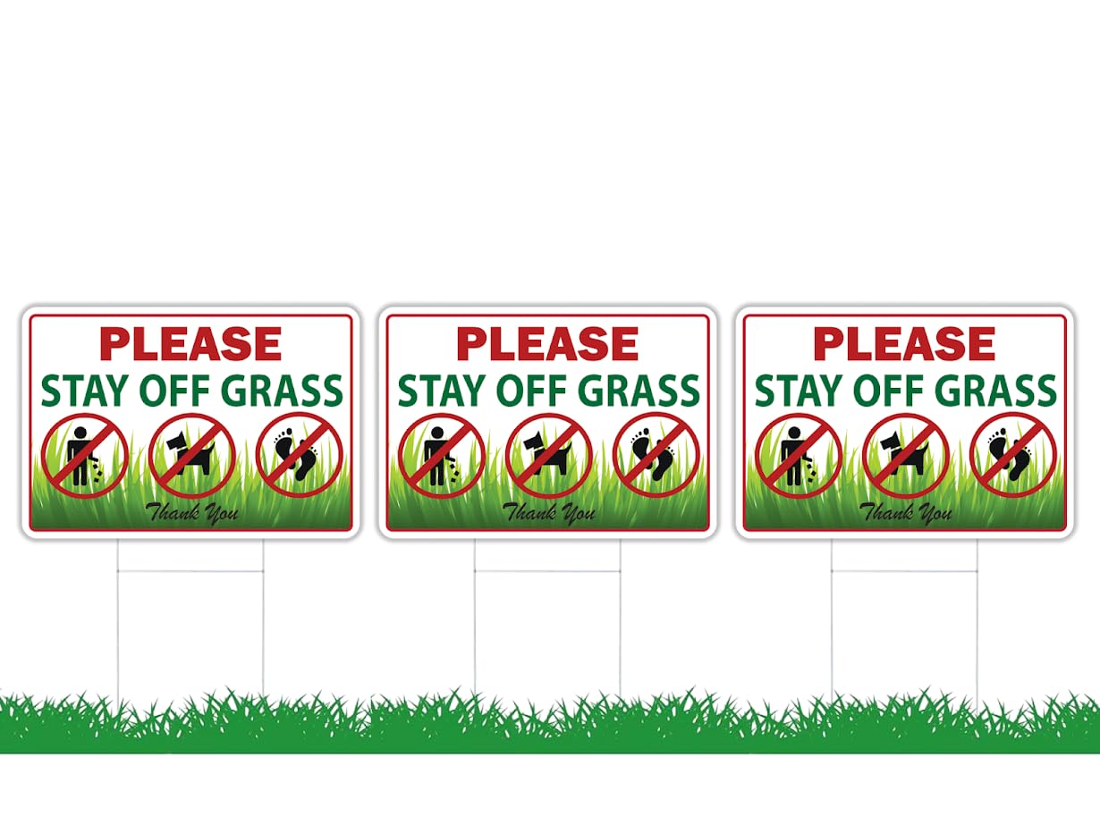 8x12 Inch 3X Double Sided Please Stay Off Grass Plastic Sign - No Dog Poop Signs for Yard outdoor - Pick Up After Your Dog Sign - No Pets No Dogs Allowed or Keep Dogs off Lawn Signs with Grass Stakes