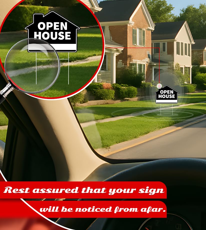 Set of 3 Double Sided 12x16 Inches Plastic Open House Signs with Metal H-Stakes - Black Sign for Real Estate Agent Supplies - Realtor Supplies for Sent Houses for Sale By Owner Yard Sign
