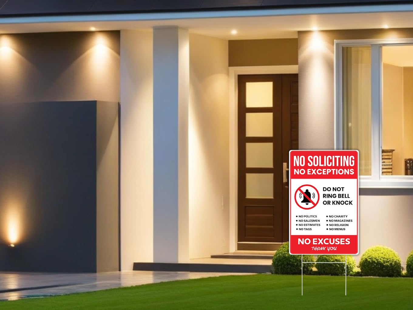 12x8 3X No Solicitation No Exceptions Double Sided Signs with Metal Stakes - Funny Decor for Home House Yard - No Exceptions Do Not Ring Bell No Knock Plastic Sign - No Excuses Lawn Sign for Outdoor
