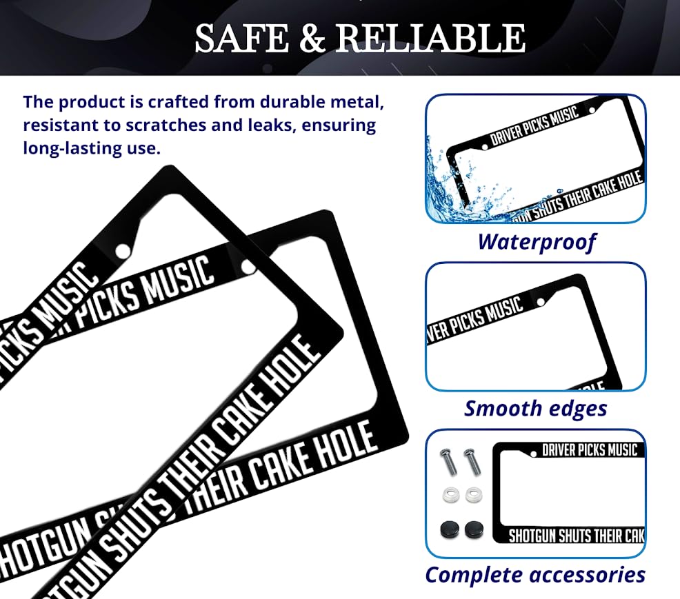 6x12.25 Inch License Plate Frame with 2 Holes and Screws Driver Picks Music Shotgun Shuts Their Cake Hole - Black Plate Frames Auto Car Accessoriesn - for US Standard Frame for Front and Rear