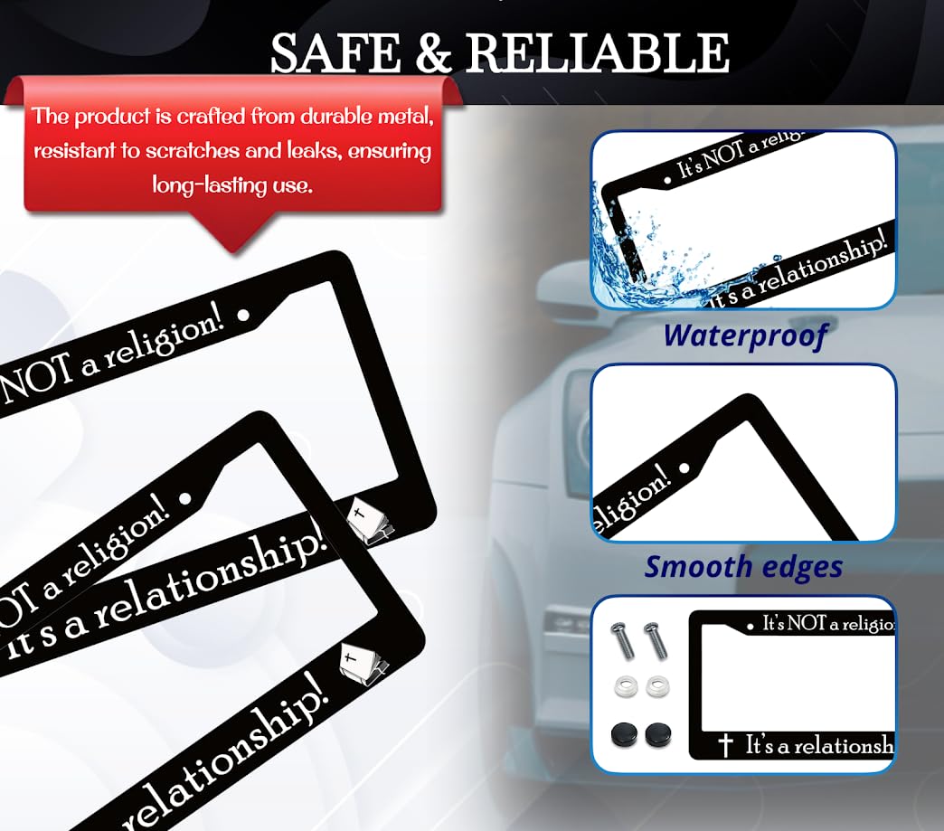 6x12.25 inch Personalized Car License Plate Frame with God Quote It's NOT a Religion! It's a Relationship! with 2 Holes and Screws - Aluminium License Plate Frame for Standard Cars USA Accessories