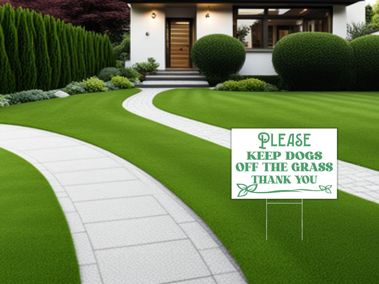 8x12 Inch 3X Please Keep Off Grass Plastic Sign with Grass Stakes - Single Sided No Dog Poop Signs for Yard outdoor - Pick Up After Your Dog Sign - No Pets No Dogs Allowed or Keep Dogs off Lawn Signs