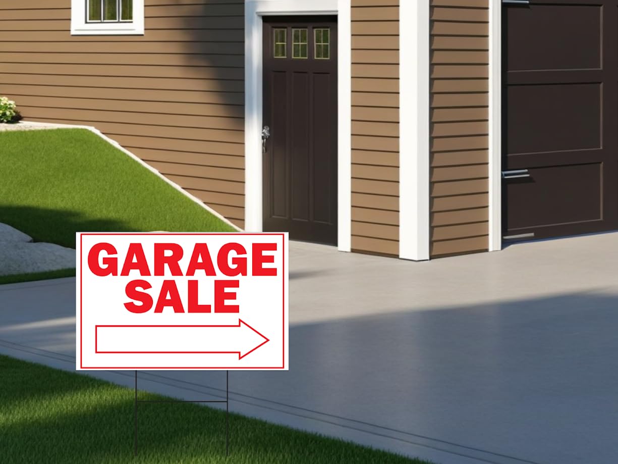 3X Double Sided 12x8 Garage Sale Sign - for Sale Signs With H-stakes Tall Stands Corrugated Plastic Plaque Custom Yard Signs with Lawn Stakes Personalized Street Sign - Garage Sale Open Door Signs