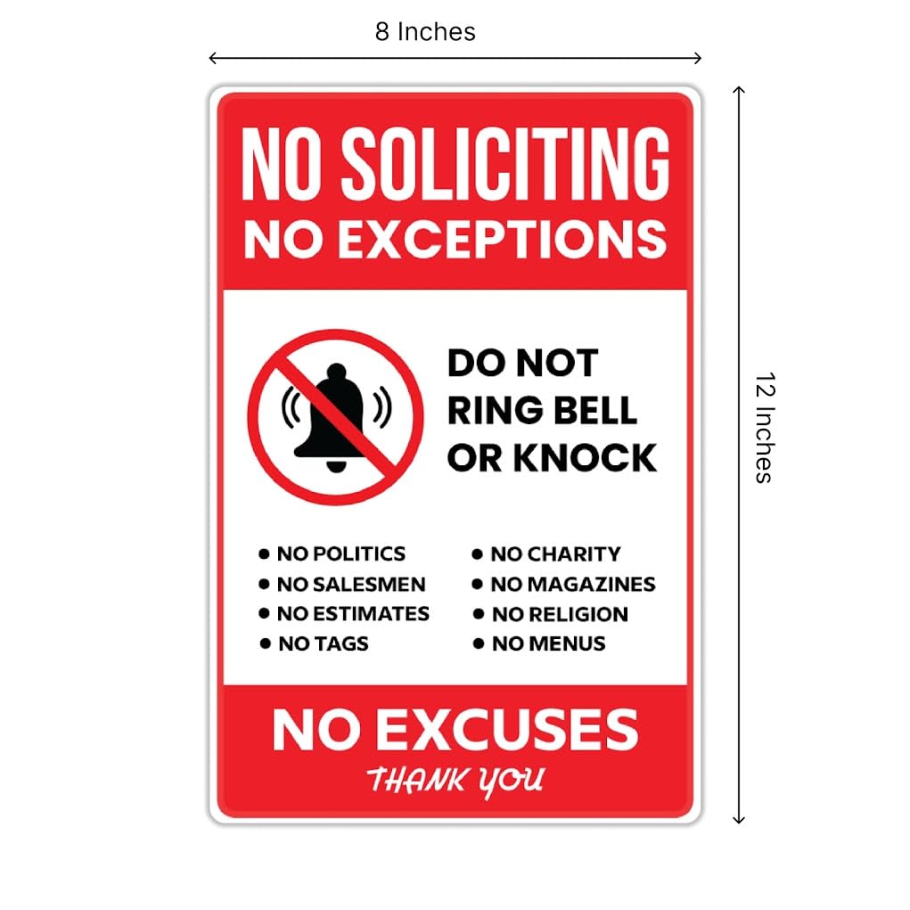 12x8 3X No Solicitation No Exceptions Double Sided Signs with Metal Stakes - Funny Decor for Home House Yard - No Exceptions Do Not Ring Bell No Knock Plastic Sign - No Excuses Lawn Sign for Outdoor