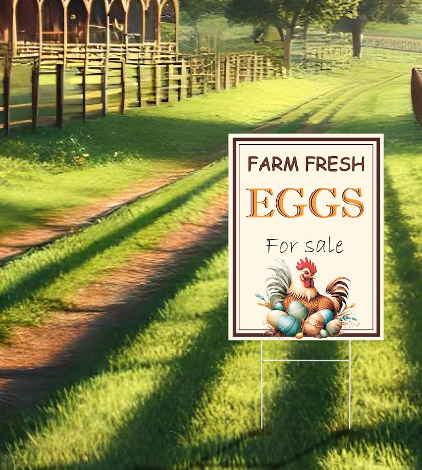 12x16 Inches Set of 3 Farm Fresh Eggs For Sale Plastic Sign with Metal H-Stakes - Double Sided Funny Signs Coop Decor - Farm Sale Eggs Home Decor for Outdoor and Indoor - Sold Here Yard Sign