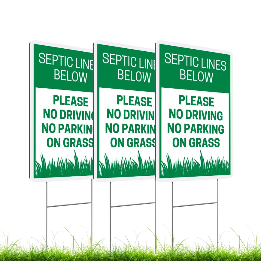 Set of 3 Double Sided 12x8 Inches Please No Driving No Parking On Grass Signs with Metal H-Stakes - Road Private Property No Parking Sign - Yard Lawn Stay Off Grass Signs Plastic Sign for Outdoor