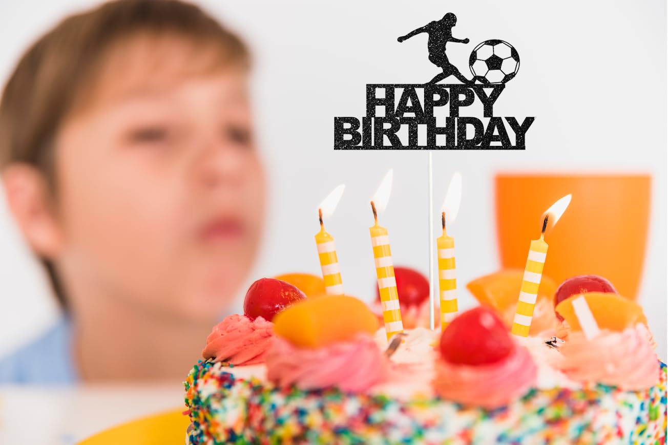 4.1x5.9 Inch Happy Birthday Soccer Paper Cake Topper - Boys or Girls Sports Cake Toppers - Football Player Cake Topper Boy Birthday Decorations - Sport Theme Man or Boy Birthday Party Supplies Decor