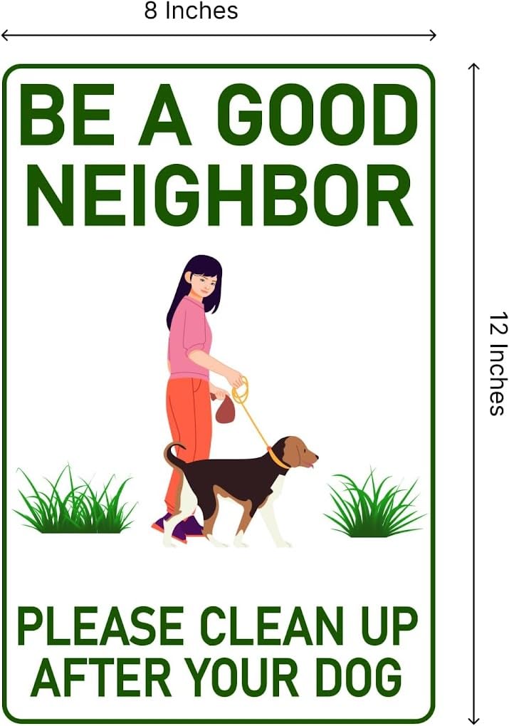 12x8 Double Sided Please Be a Good Neighbors Please Clean Up After Your Dog Plastic Sign with Metal Wire H-Stakes - No Poop for Lawn or No Pooping Dog Signs for Yard - No Dogs or Keep off Grass Sign