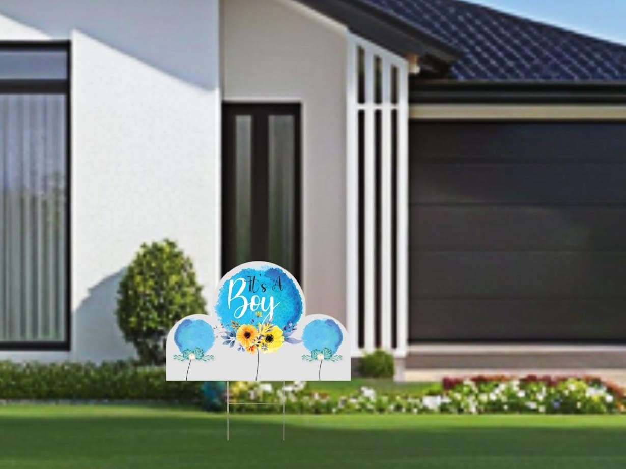 8x12 Inch 3X Double Sided It's A Boy Yard Plastic Sign with Stakes - Floral Baby Shower Party Decorations - Welcome Home Baby Lawn Sign - Gender Reveal Party Decorations Supplies for Outdoor Garden