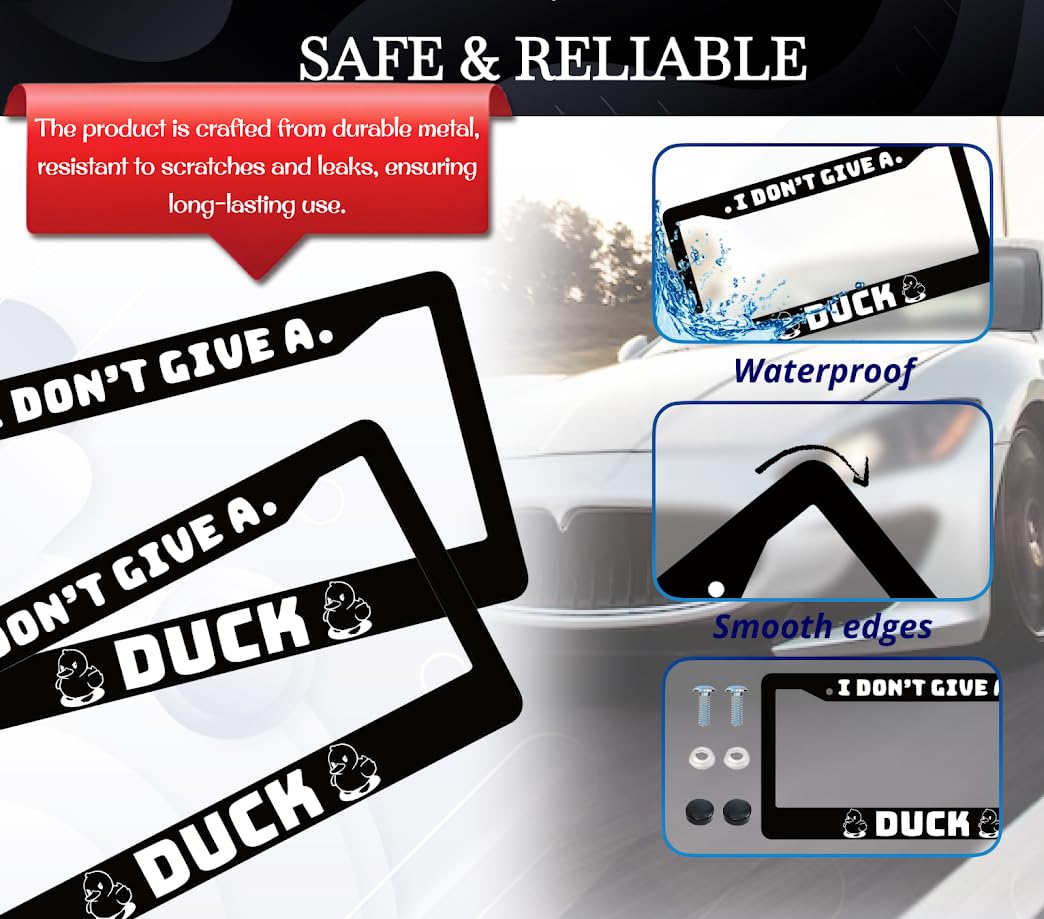 6x12.25 Inch License Plate Frame with Duckling Quote I Don't Give A Duck with 2 Holes and Screws - Aluminium Black Plate Frames Auto Accessories for USA Standard Cars - Frames for Front and Rear