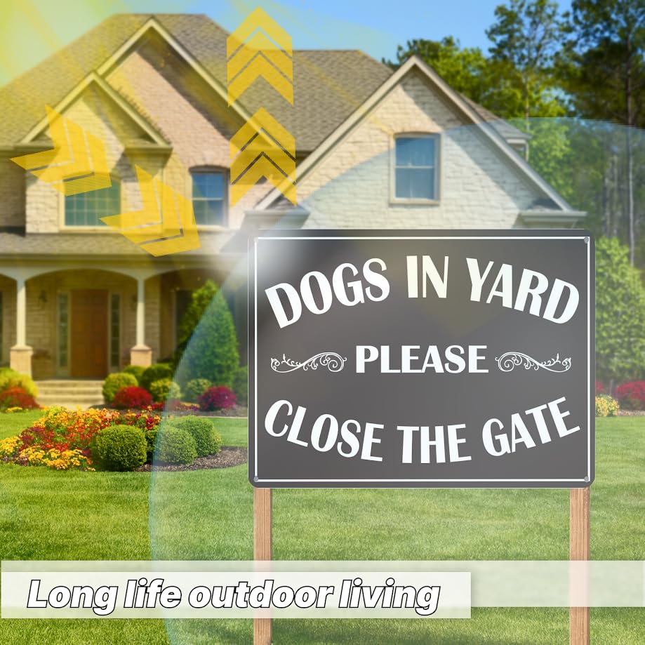 12x16 inch Metal Tin Signs with Quote "Dogs in Yard Please Close the Gate" - Security Warning Dog Signs with Metal - Dogs for Front Door Beware Of Dog Tin Sign - Keep Gate Closed Decorations