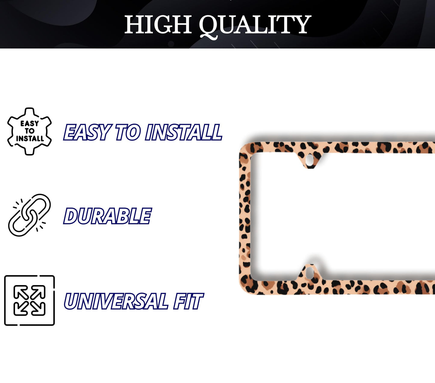 2X Personalized Car License Plate Frames for US Standard Frame with Leopard Cheetah Print - Stainless Steel Plate Frame with Screws 6x12.25 inch with 4 Holes and Screws - Leopard Decor Metal Frames