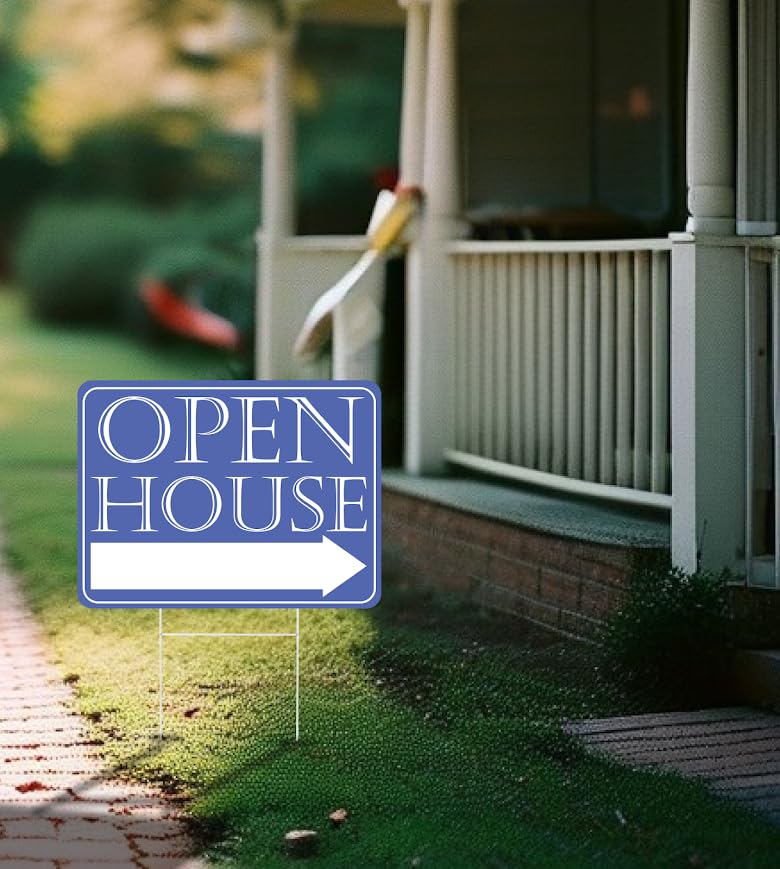 Set of 3 Double Sided 12x16 Inches Plastic Sign With H-Stakes "Open House" - Realtor Supplies for Your Yard or Area - Brokerage Companies by Real Estate - Signage Agents for the Sale of Your Property