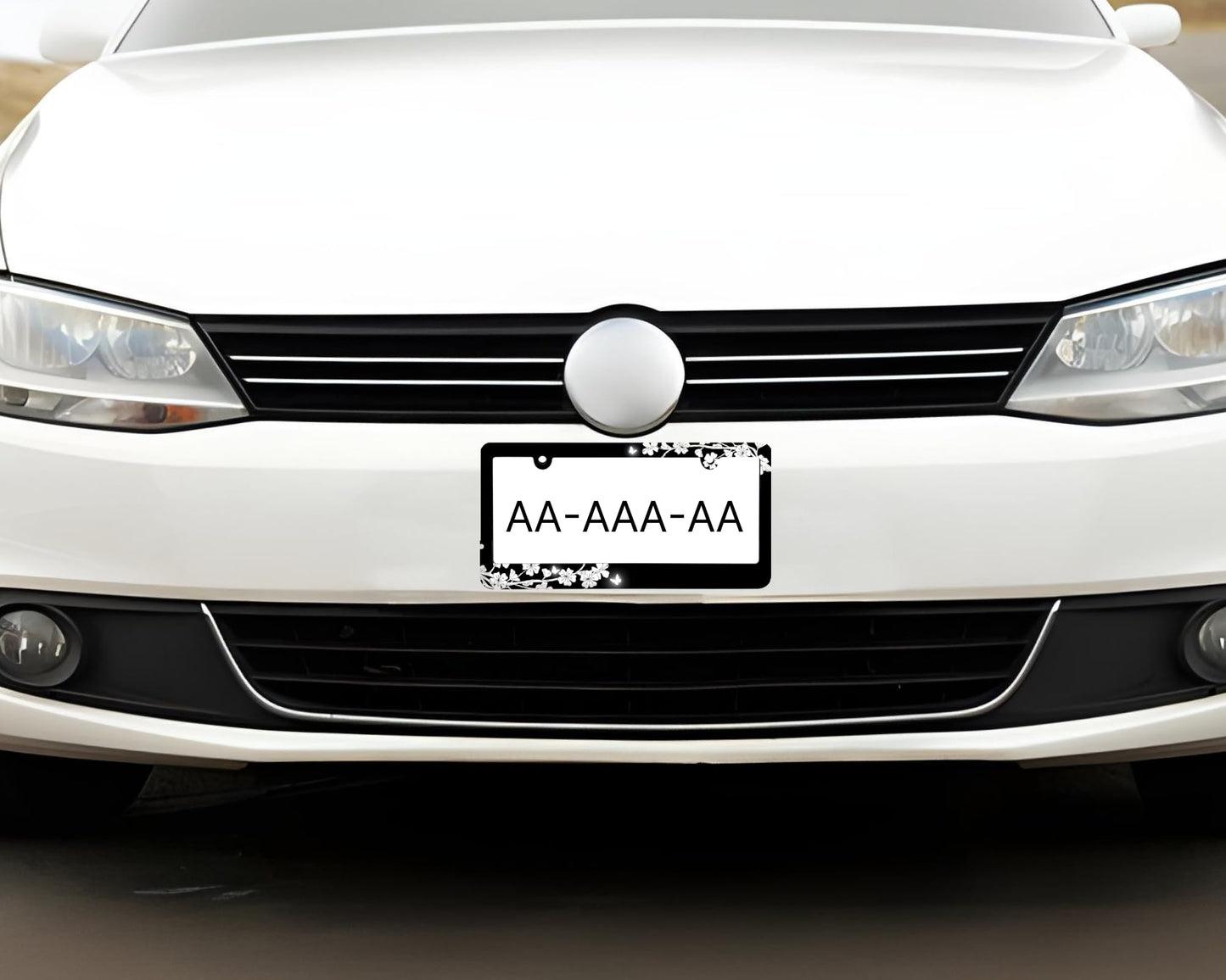 Floral Black White Cherry Blossoms License Plate Frame for US Standard - Flowers License Plate Frames Stainless Steel - Auto Parts Decorative 6x12.25 inch Plate Frame with 2 Holes and Screws