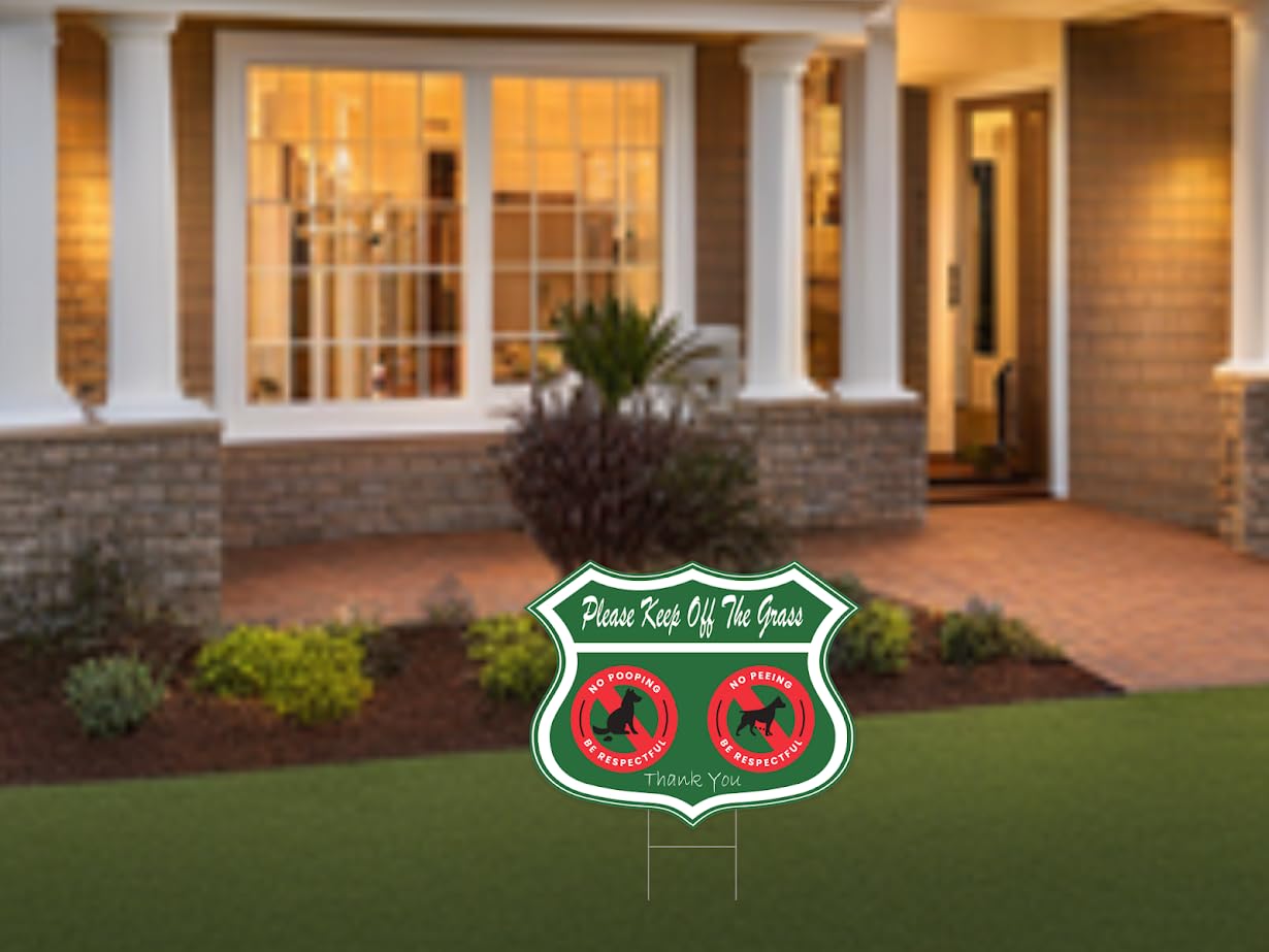 No Wetting or Pooping Lawn Sign Set of 3 Respect Dog 12x8 Inch Double Sided Sign Keep Dog Away From Grass Yard with Metal Wire H-Shaped Plastic Stakes - Garden Signs Decorative Outdoor for Yard