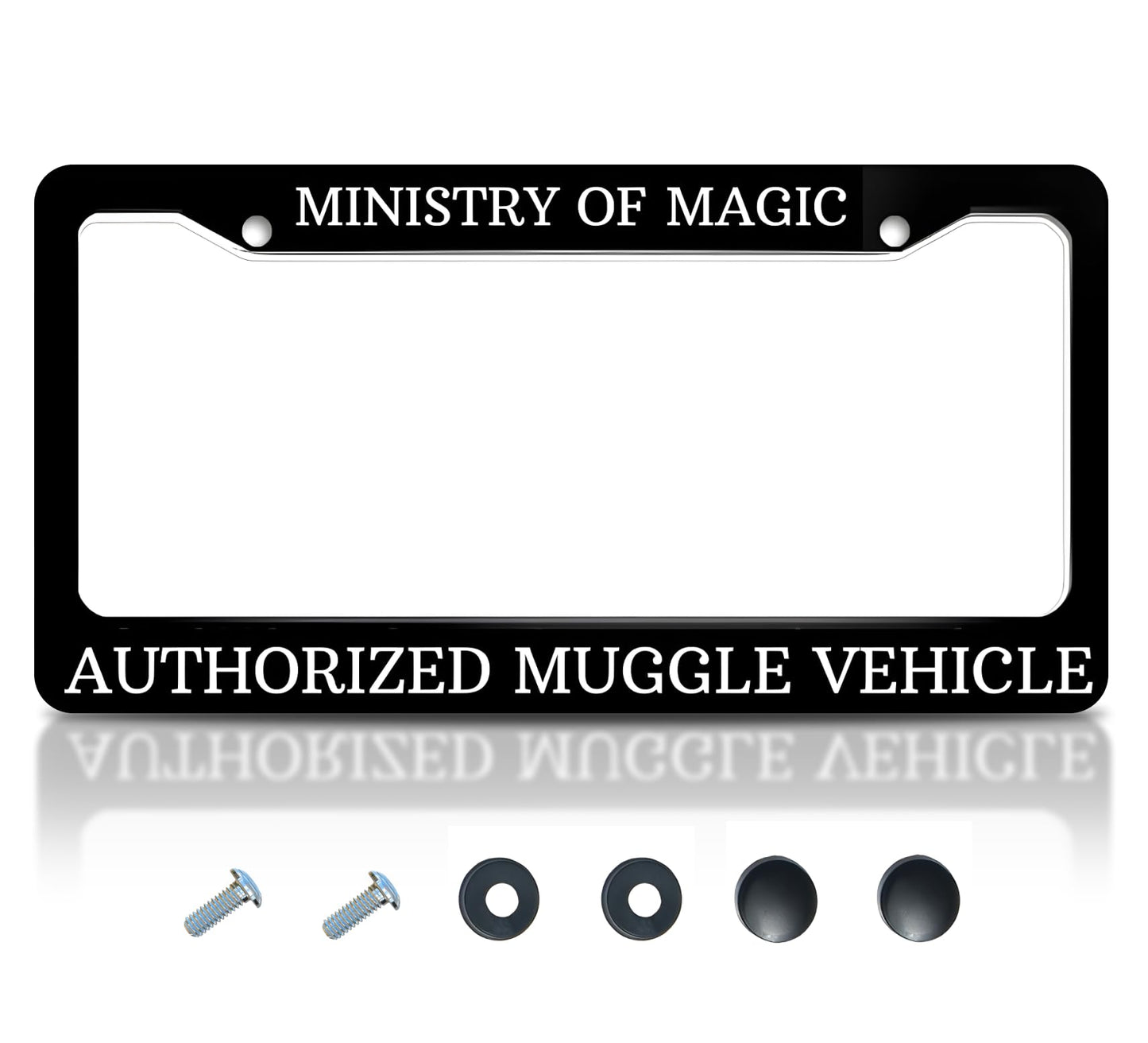 6x12.25 Inch Personalized License Plate Frame Ministry of Magic Authorized Muggle Vehicle - Metal Black Car Frames with 2 Holes and Screws - Standart Cars USA Frame for Front and Rear
