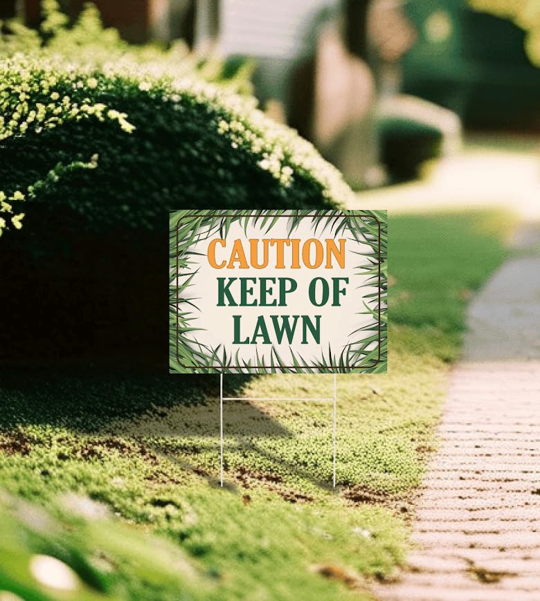 Set of 3 Double Sided 12x8 Inches Plastic Sign With H-Stakes "Caution Keep of Lawn" - Keep Grass Stay Treated Lawn - No Pets on Chemically Treated Yard - Please Do Not Spray Wildlife Habitat