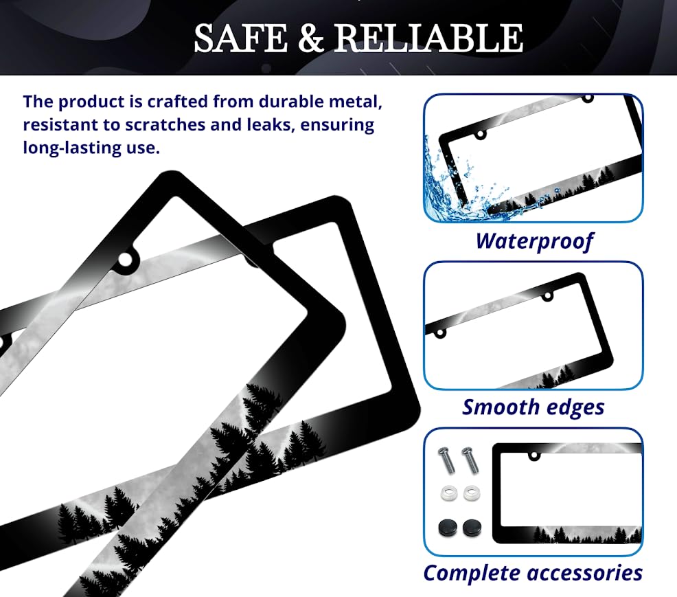 Full Moon Forest License Plate Frame with 2 Holes and Screws - Funny License Plate Frames Decorative - Cars for US Standard Frame for Front and Rear - Metal Plate Frame with Screws 6x12.25 inch