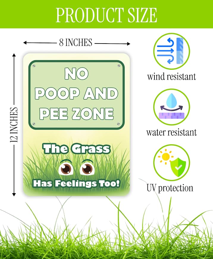Set of 3 Double Sided 12x8 Inches Plastic Sign "No Poop and Pee Zone The Grass Has Feeling Too" - Pick Up After Your Dogs Signage With H-Stakes - Dont Let Dog On Clean Lawn For Yard and Grass