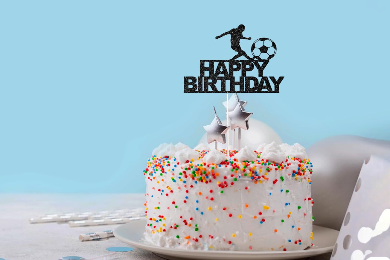 4.1x5.9 Inch Happy Birthday Soccer Paper Cake Topper - Boys or Girls Sports Cake Toppers - Football Player Cake Topper Boy Birthday Decorations - Sport Theme Man or Boy Birthday Party Supplies Decor