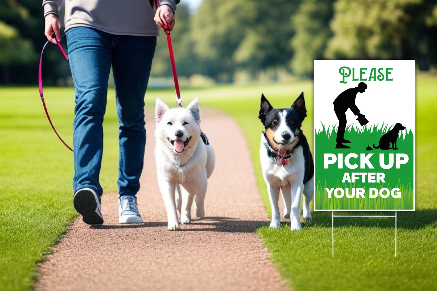 3X Sign Pick Up After Your Dogs - Single Sides Printed 8x12 inch No Poop Plastic Signs for Yard - Sign Clean Up After Your Dog with Metal Wire H-Stakes - Please No Dog Signs No Pooping and Peeing