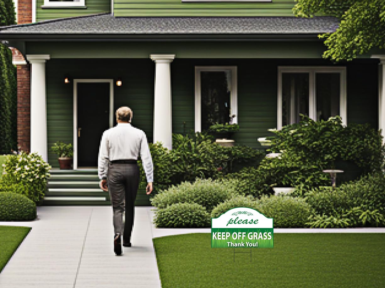 3X Double Sided 8x12 Please Keep Off Grass Plastic Sign with Stake - No Dog Poop Signs for Yard - Pick Up After Your Dog Sign - No Pets No Dogs Allowed or Keep Dogs off Lawn Signs with Grass Stakes