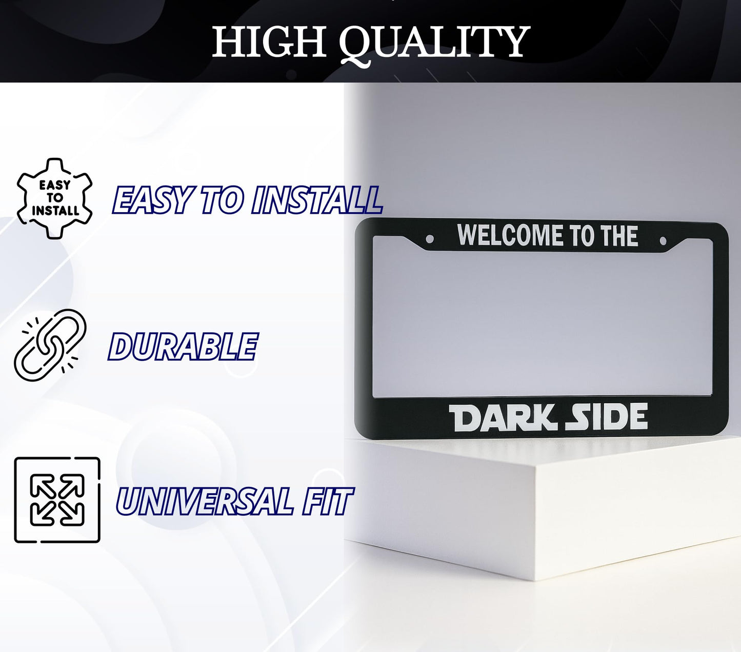 6x12.25 Inch Car License Plate Frame Welcome to The Darkside - Black with Red Combo License Plate Frame with 2 Holes and Screws - Bracket for Standart Cars USA Stainless Steel Frame for Front or Rear