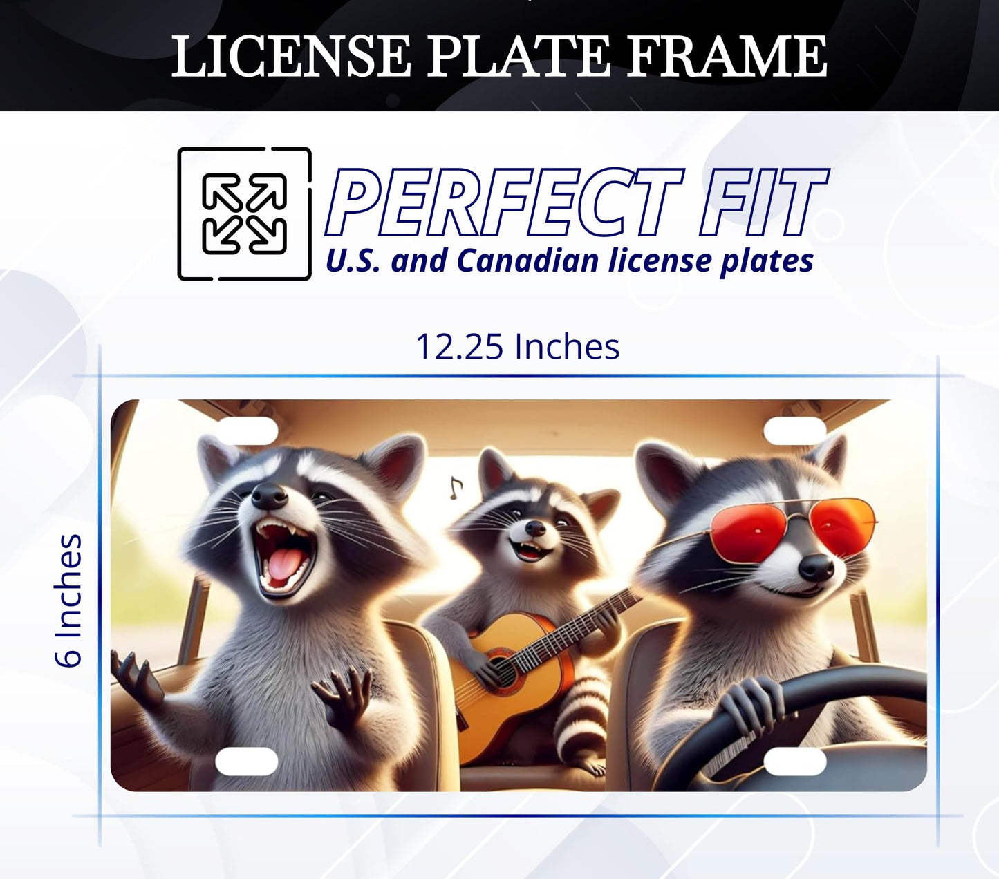 6x12.25 Inch Funny Raccoon License for US Standard Plate Frame - Fun Car Frames with 4 Holes and Screws - Accessories Decorative License Plate Frames - Personalized Plates Frame for Front of Car
