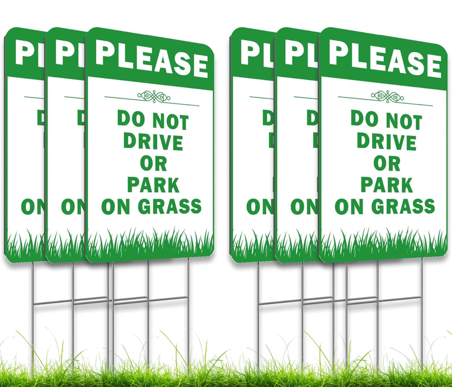 6X Please Do Not Drive Park On Grass Double sided Signs with Stakes - Plastic Street, Road No Parking Sign - 12x8 Inch Yard Lawn Stay Off Grass Signs with Stake - Please Keep Off The Grass Sign