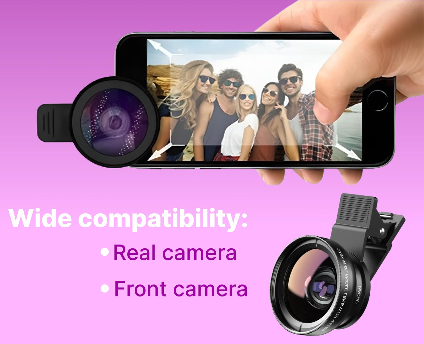 Black Phone Micro Angle Camera Lens - Micro Lens 0.45x for iPhone Samsung and Android - Phone Lens Attachment for Video or Photo Shooting - iPhone Camera Lens Accessory with Clip-on