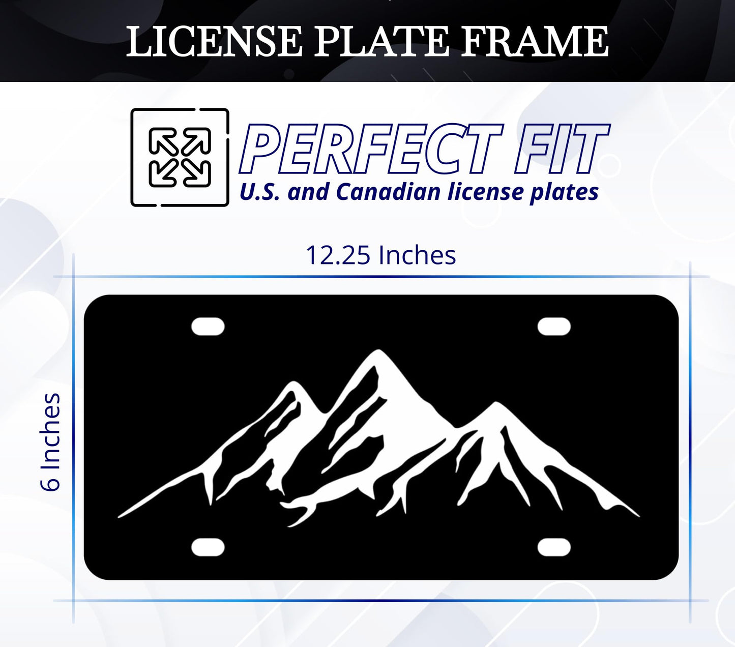 6x12.25 Inch Personalized Mountains License Plate Frame - Black and White Mountain License Plate Frames with 4 Holes and Screw - Metal for US Standard Frame for Front - Car Universal Accessories