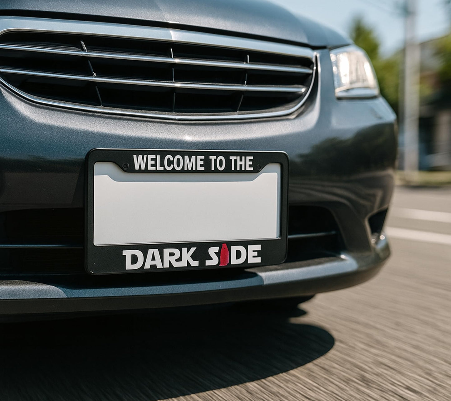 6x12.25 Inch Car License Plate Frame Welcome to The Darkside - Black with Red Combo License Plate Frame with 2 Holes and Screws - Bracket for Standart Cars USA Stainless Steel Frame for Front or Rear