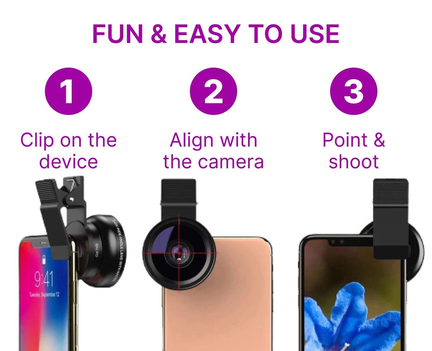 Black Phone Micro Angle Camera Lens - Micro Lens 0.45x for iPhone Samsung and Android - Phone Lens Attachment for Video or Photo Shooting - iPhone Camera Lens Accessory with Clip-on