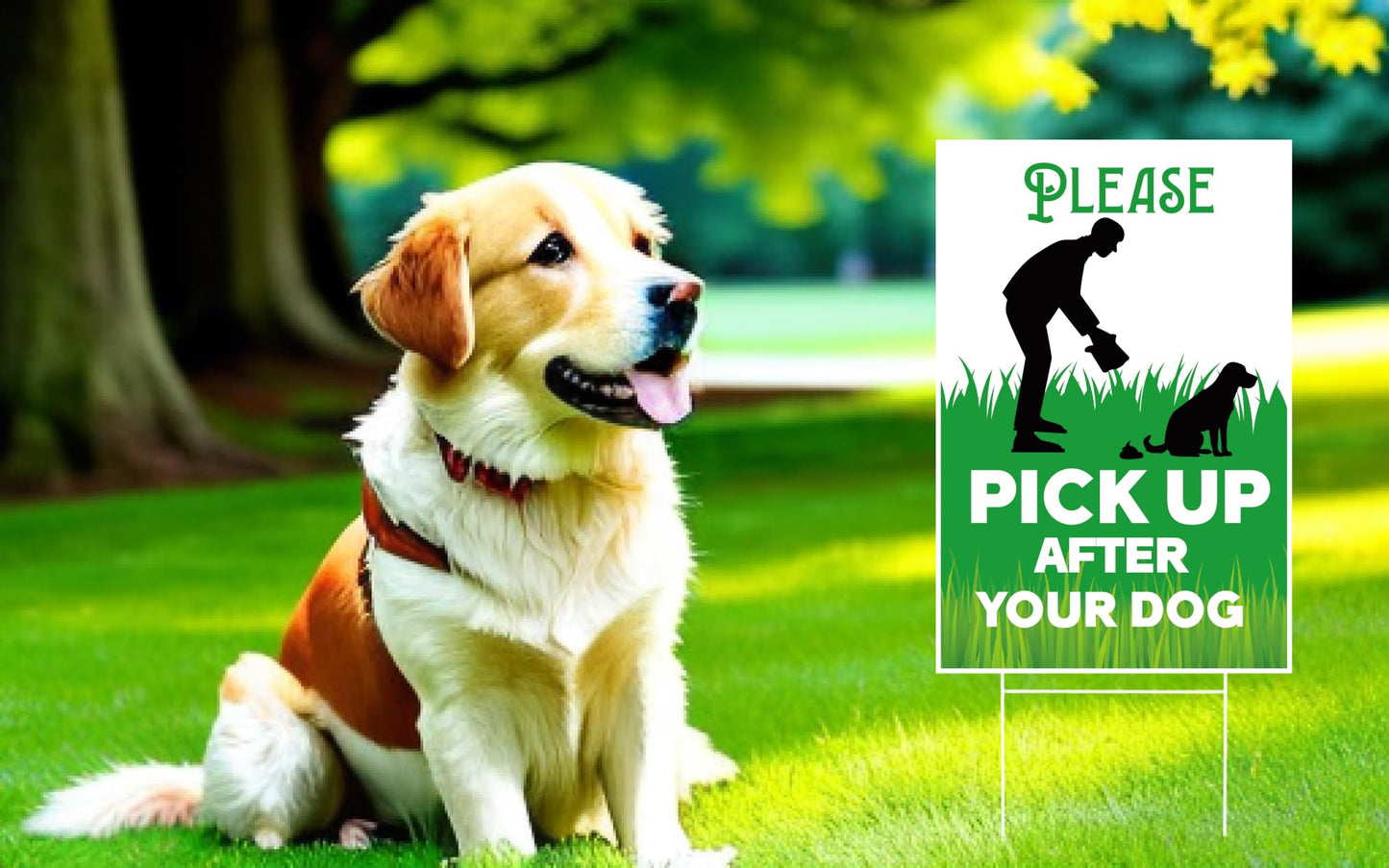 3X Sign Pick Up After Your Dogs - Single Sides Printed 8x12 inch No Poop Plastic Signs for Yard - Sign Clean Up After Your Dog with Metal Wire H-Stakes - Please No Dog Signs No Pooping and Peeing